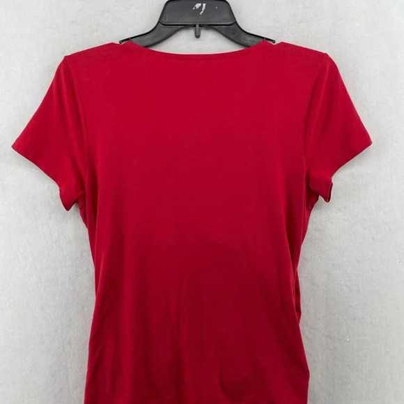 Talbots Blouse Women's Sz S Pink Red Wrap V-Neck Ruched Side Stretch Cap Sleeve - Picture 8 of 12